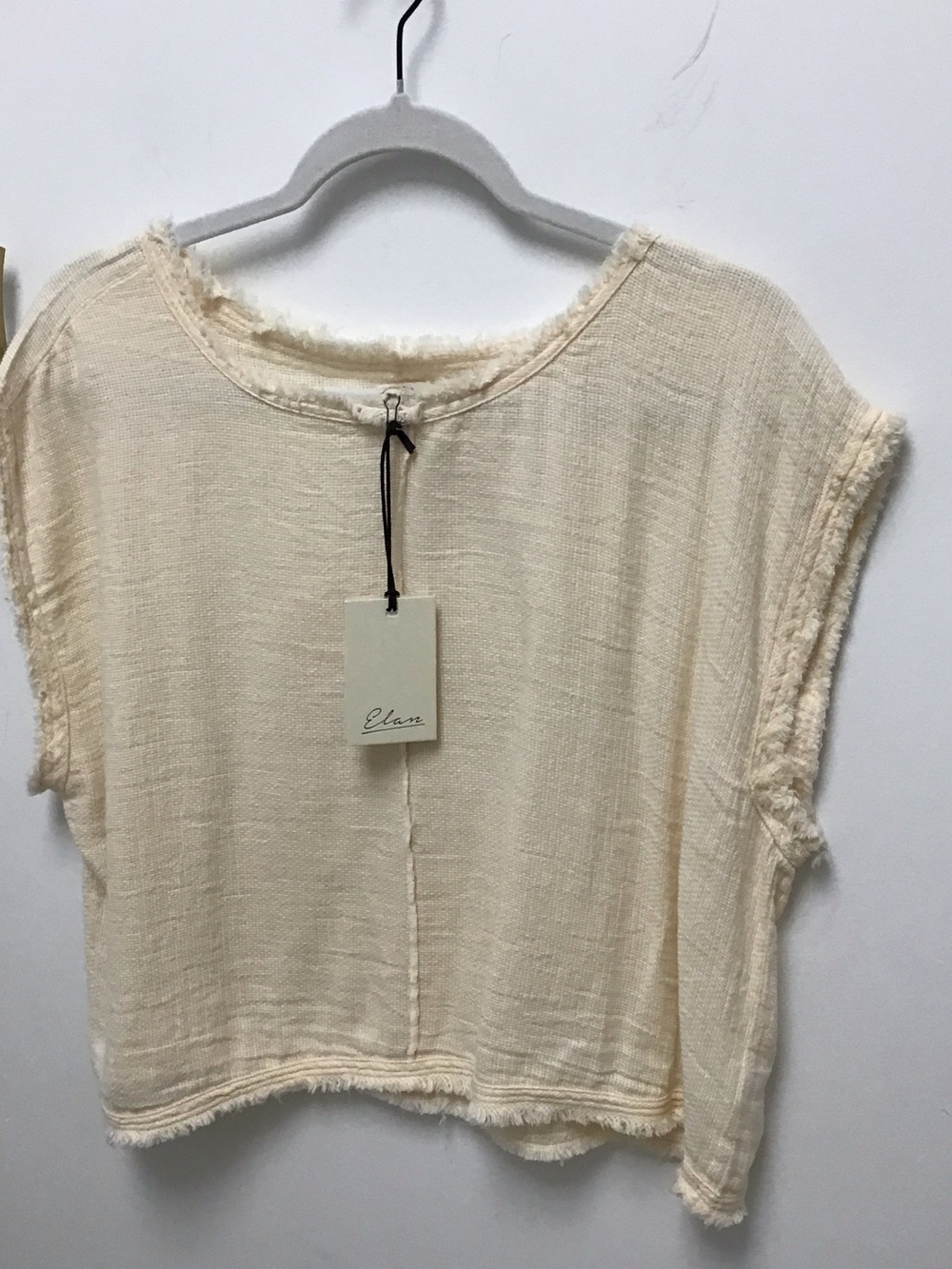 Elan Cream Frayed Boxy cotton cap Crop Top